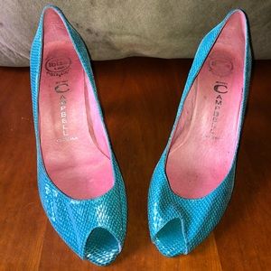 Jeffrey Campbell Turquoise Peep Toe Heels 7.5